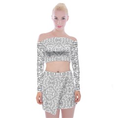 Black And White Ethnic Geometric Pattern Off Shoulder Top With Mini Skirt Set by dflcprints