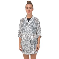 Black And White Ethnic Geometric Pattern Half Sleeve Chiffon Kimono by dflcprints