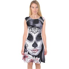 Day Of The Dead Sugar Skull Capsleeve Midi Dress by StarvingArtisan