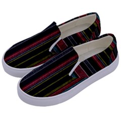 Multicolored Dark Stripes Pattern Kids  Canvas Slip Ons by dflcprints