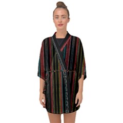 Multicolored Dark Stripes Pattern Half Sleeve Chiffon Kimono by dflcprints