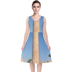 Temple Of Karnak Luxor Egypt  V-neck Midi Sleeveless Dress  by StarvingArtisan