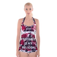 Football Is My Religion Boyleg Halter Swimsuit  by Valentinaart