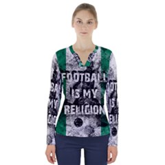 Football Is My Religion V-neck Long Sleeve Top by Valentinaart