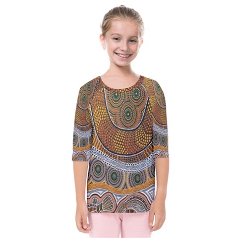 Aboriginal Traditional Pattern Kids  Quarter Sleeve Raglan Tee by Sapixe