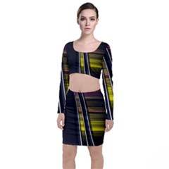 Abstract Multicolor Vectors Flow Lines Graphics Long Sleeve Crop Top & Bodycon Skirt Set by Sapixe