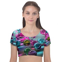 Colorful Balls Of Glass 3d Velvet Short Sleeve Crop Top  by Sapixe