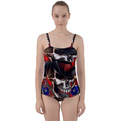 Confederate Flag Usa America United States Csa Civil War Rebel Dixie Military Poster Skull Twist Front Tankini Set by Sapixe