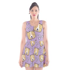 Dog Pattern Scoop Neck Skater Dress by Sapixe