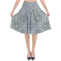 Grey Ornate Decorative Pattern Flared Midi Skirt by dflcprints