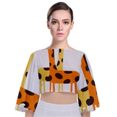 Giraffe Africa Safari Wildlife Tie Back Butterfly Sleeve Chiffon Top by Nexatart