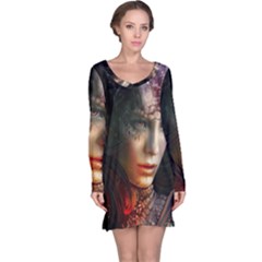 Digital Fantasy Girl Art Long Sleeve Nightdress by Sapixe