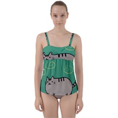 Fat Cat Twist Front Tankini Set by Sapixe