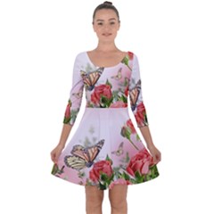 Flora Butterfly Roses Quarter Sleeve Skater Dress by Sapixe