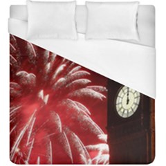 Fireworks Explode Behind The Houses Of Parliament And Big Ben On The River Thames During New Year’s Duvet Cover (king Size) by Sapixe