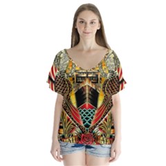 Hail Fine Art Print V-neck Flutter Sleeve Top by Sapixe