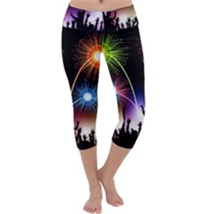 Happy New Year 2017 Celebration Animated 3d Capri Yoga Leggings by Sapixe