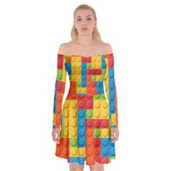 Lego Bricks Pattern Off Shoulder Skater Dress by Sapixe