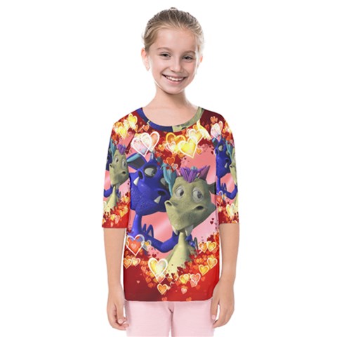 Ove Hearts Cute Valentine Dragon Kids  Quarter Sleeve Raglan Tee by Sapixe