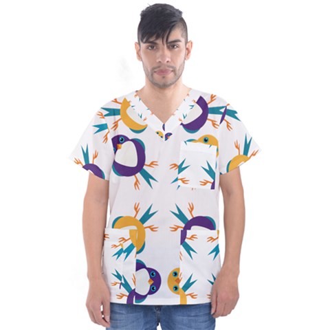 Pattern Circular Birds Men s V-neck Scrub Top by Sapixe