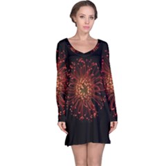 Red Flower Blooming In The Dark Long Sleeve Nightdress by Sapixe