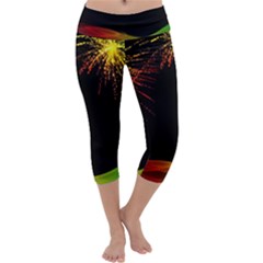 Rainbow Fireworks Celebration Colorful Abstract Capri Yoga Leggings by Sapixe