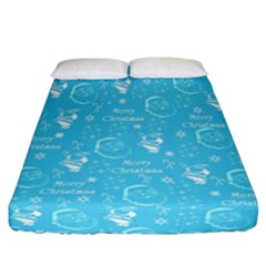 Santa Christmas Collage Blue Background Fitted Sheet (california King Size) by Sapixe