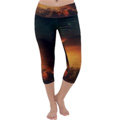 Saturn Rings Fantasy Art Digital Capri Yoga Leggings by Sapixe