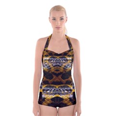 Textures Snake Skin Patterns Boyleg Halter Swimsuit  by Sapixe