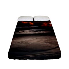 Vestrahorn Iceland Winter Sunrise Landscape Sea Coast Sandy Beach Sea Mountain Peaks With Snow Blue Fitted Sheet (full/ Double Size) by Sapixe