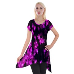 Abstract Background Purple Bright Short Sleeve Side Drop Tunic by Sapixe