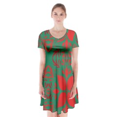 Christmas Background Short Sleeve V-neck Flare Dress by Sapixe