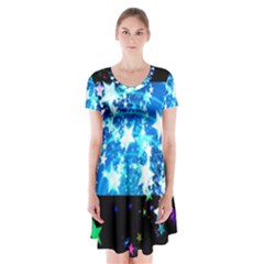 Star Abstract Background Pattern Short Sleeve V-neck Flare Dress by Sapixe