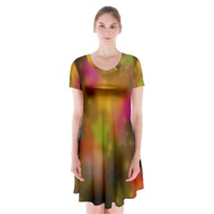 Star Background Texture Pattern Short Sleeve V-neck Flare Dress by Sapixe