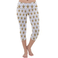 Star Background Gold White Capri Yoga Leggings by Sapixe