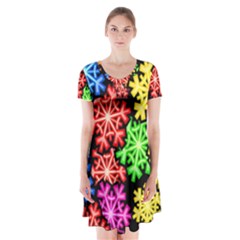 Wallpaper Background Abstract Short Sleeve V-neck Flare Dress by Sapixe