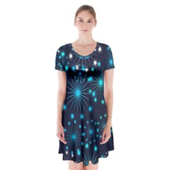 Wallpaper Background Abstract Short Sleeve V-neck Flare Dress by Sapixe