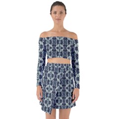 Intersecting Geometric Design Off Shoulder Top With Skirt Set by dflcprints