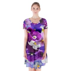 Graphic Background Pansy Easter Short Sleeve V-neck Flare Dress by Sapixe