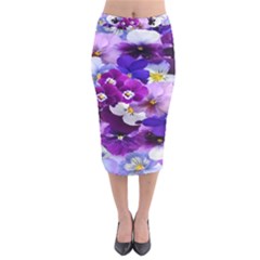 Graphic Background Pansy Easter Velvet Midi Pencil Skirt by Sapixe