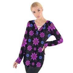 Stylized Dark Floral Pattern Tie Up Tee by dflcprints