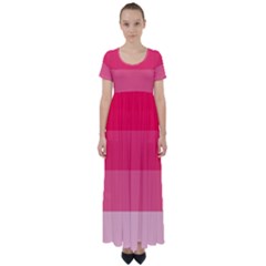 Pink Scarlet Gradient Stripes Pattern High Waist Short Sleeve Maxi Dress by yoursparklingshop