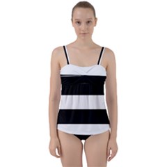 Black And White Striped Pattern Stripes Horizontal Twist Front Tankini Set by yoursparklingshop