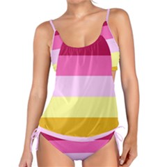 Red Orange Yellow Pink Sunny Color Combo Striped Pattern Stripes Tankini Set by yoursparklingshop