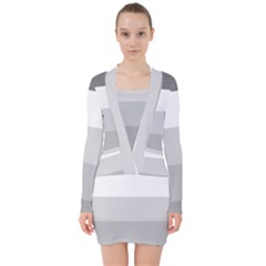 Elegant Shades Of Gray Stripes Pattern Striped V-neck Bodycon Long Sleeve Dress by yoursparklingshop