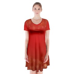 Background Abstract Christmas Short Sleeve V-neck Flare Dress by Simbadda