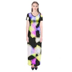 Watercolors Shapes On A Black Background                             Short Sleeve Maxi Dress by LalyLauraFLM