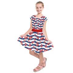 Navy & Red Anchor Prints Kids  Short Sleeve Dress by PattyVilleDesigns