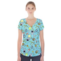 Space Pattern Short Sleeve Front Detail Top by Valentinaart