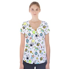 Space Pattern Short Sleeve Front Detail Top by Valentinaart